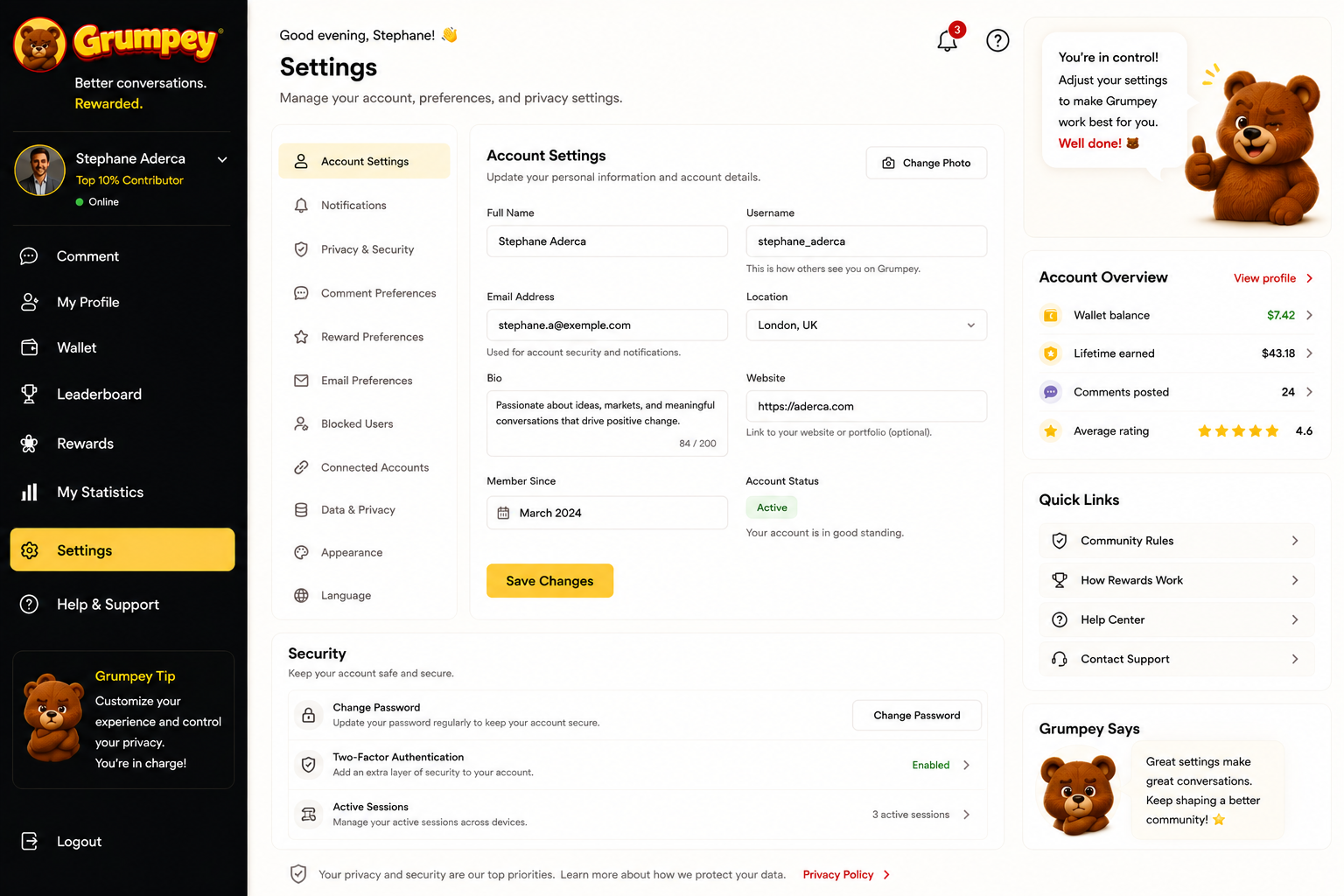 Commenter Account Settings